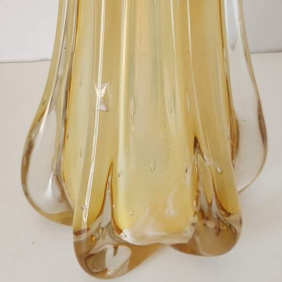 MURANO Italy Art Glass Yellow Opaline Vase Controlled Bubble Vintage 8.25" - Picture 4 of 12